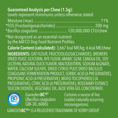 WAG Probiotic Dog Chews ingredients closeup with prebiotics and probiotics for gut support