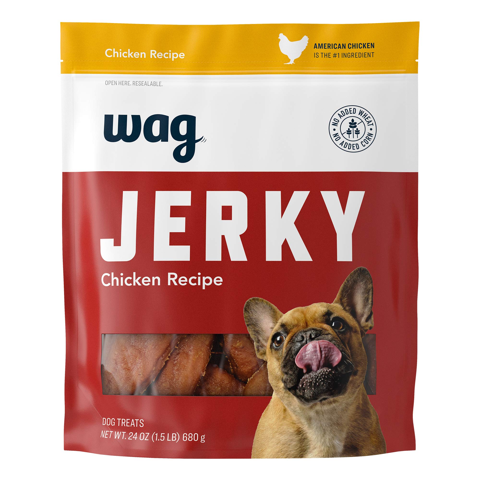 WAG Soft & Tender American Jerky dog treats in a resealable bag