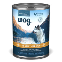 WAG wet dog food can with easy pour tab for quick meals