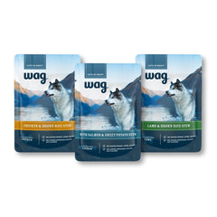 WAG Wet Dog Food Topper chicken stew in gravy pouch to enhance meals.