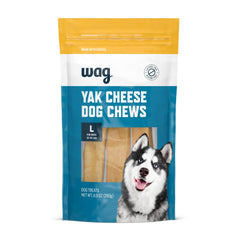 WAG Yak Cheese dog chew packaging closeup for aggressive chewers.