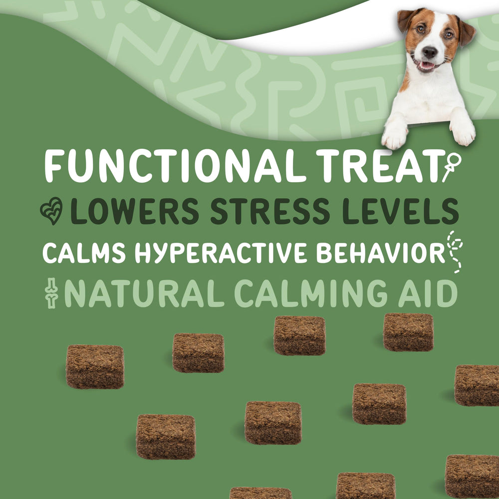 Waggedy Calm Max dog chews open pack illustrating easy serving mix