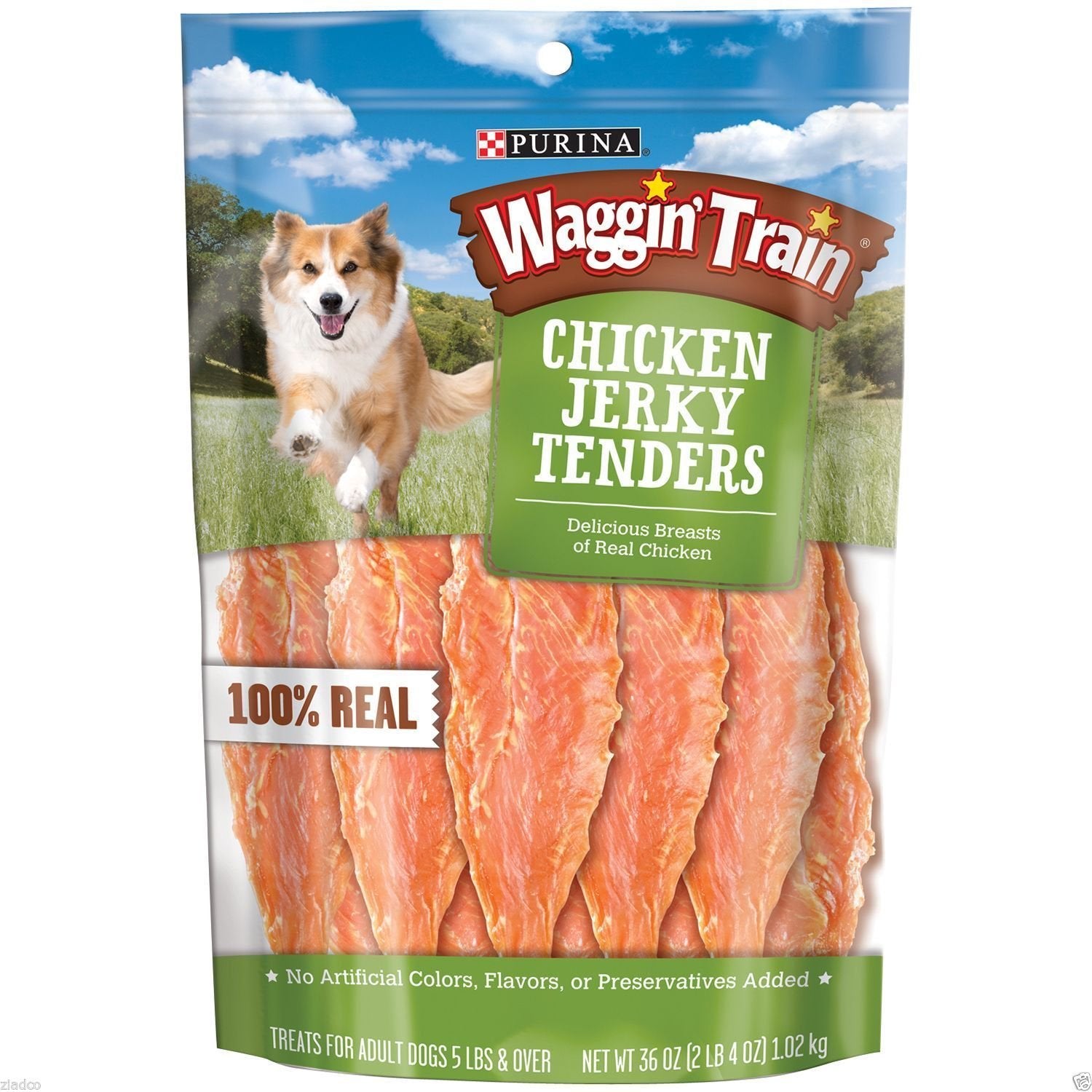 Waggin Train chicken jerky curls bag—great training reward for dogs.
