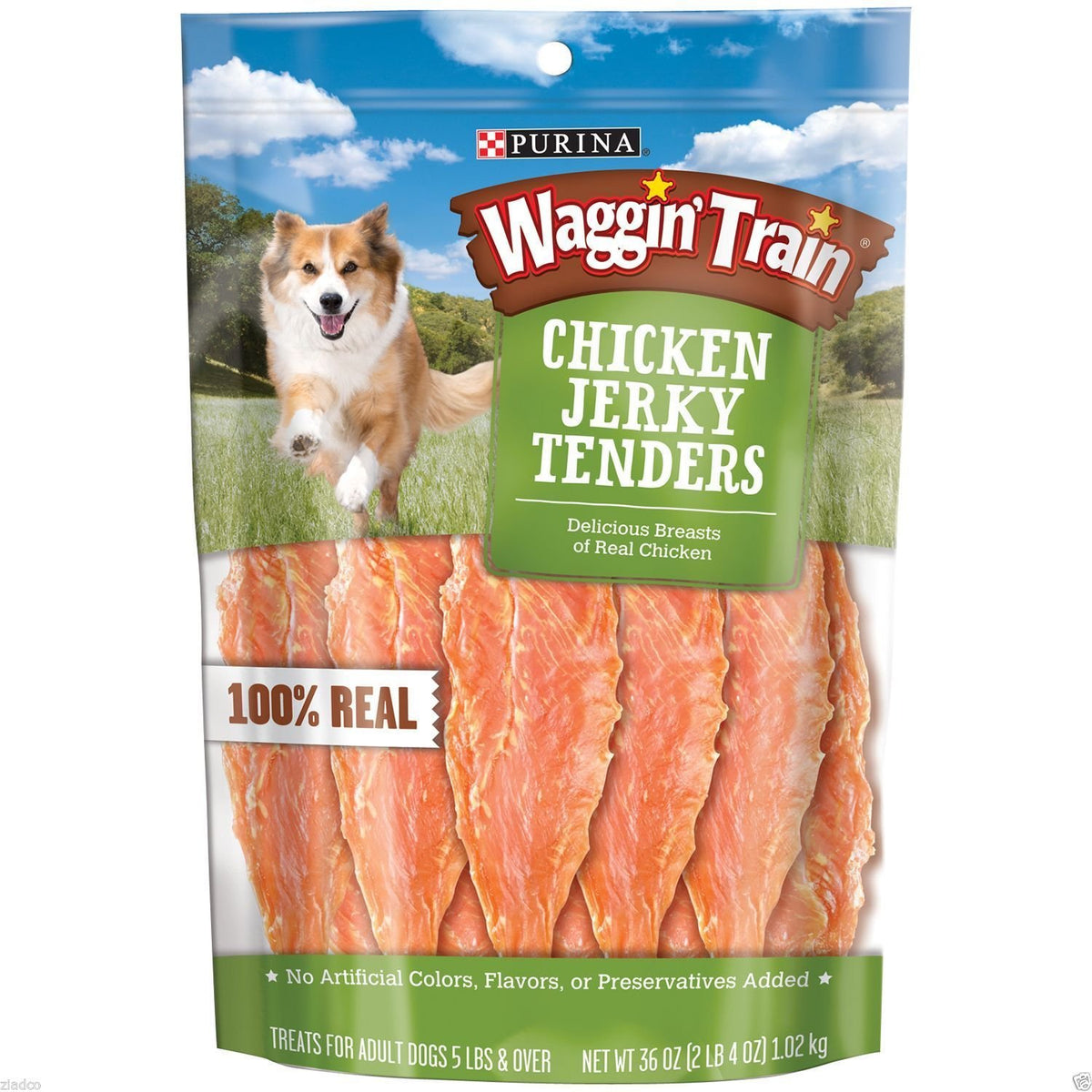 Waggin Train chicken jerky curls bag—great training reward for dogs.