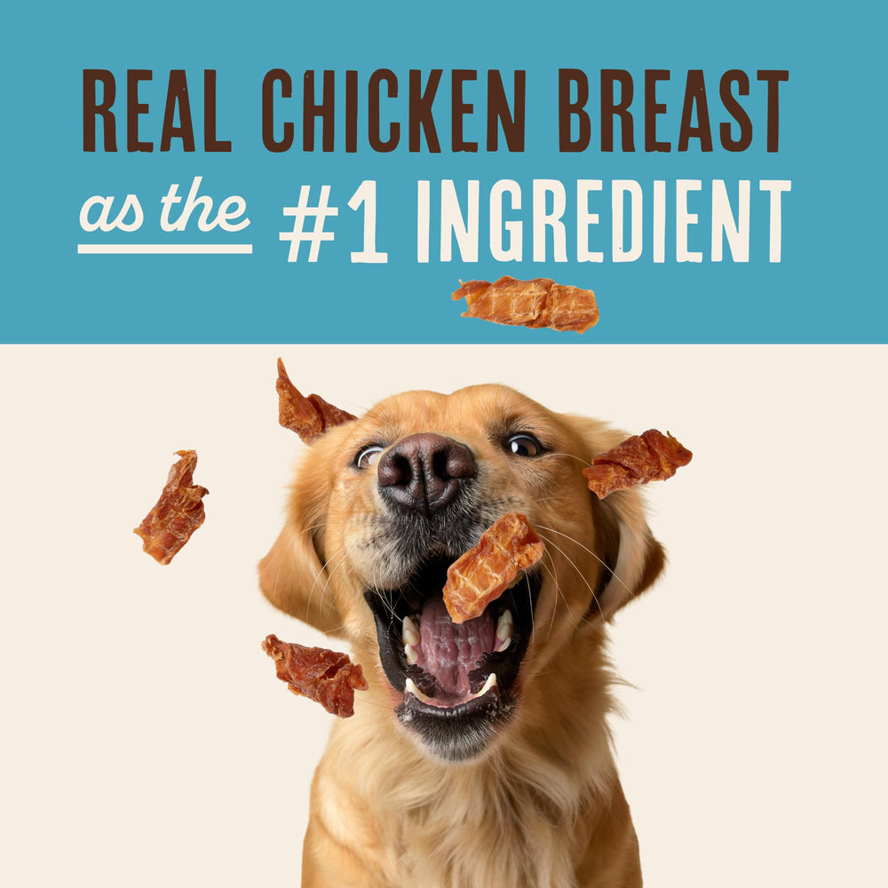 Waggin' Train chicken jerky curls piece reveals chewy texture for easy chewing