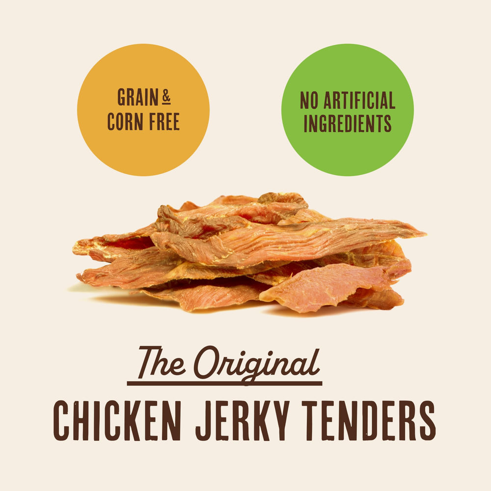 Dog enjoying Waggin' Train jerky, a satisfying protein-rich treat