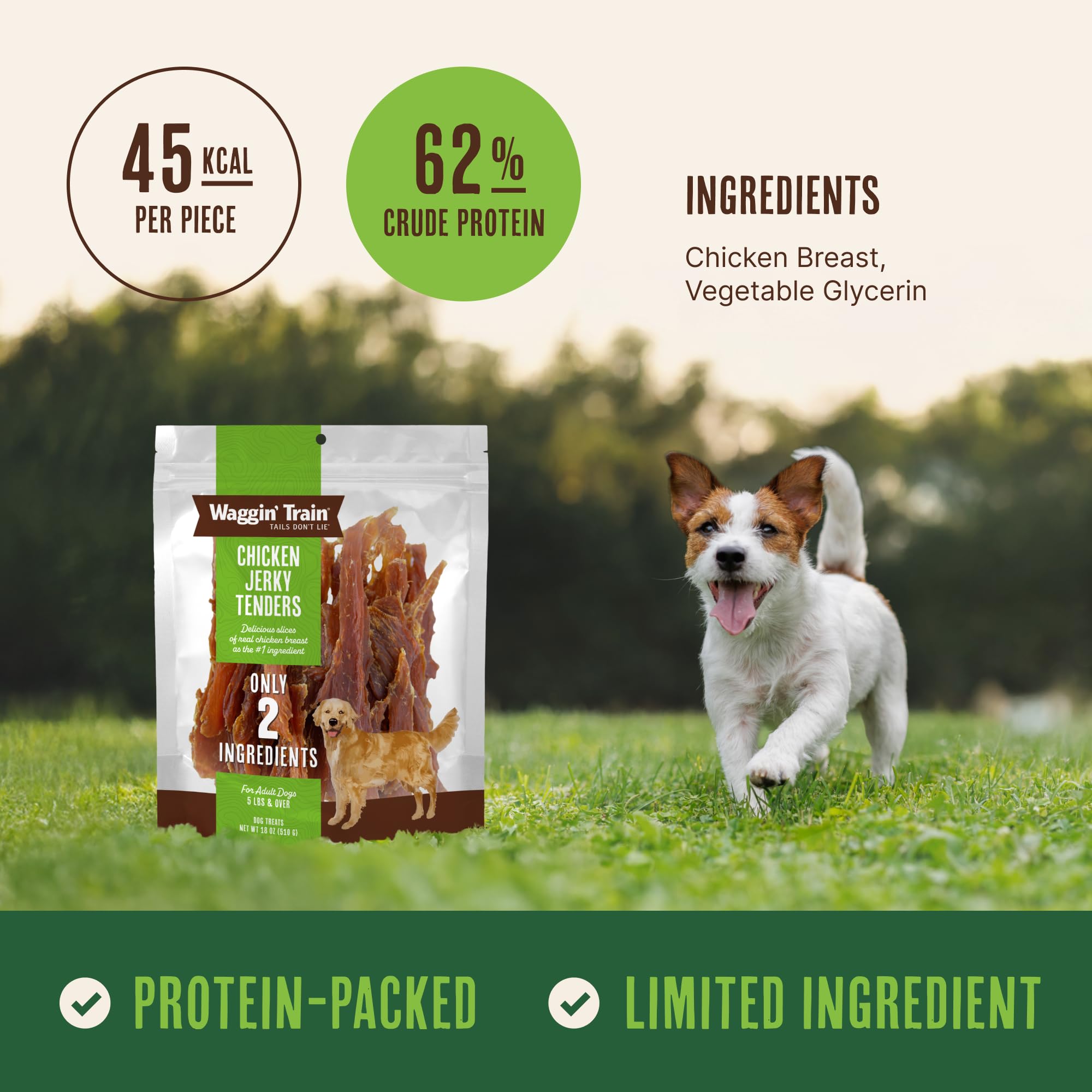 Waggin' Train jerky tenders on counter, ideal for training rewards