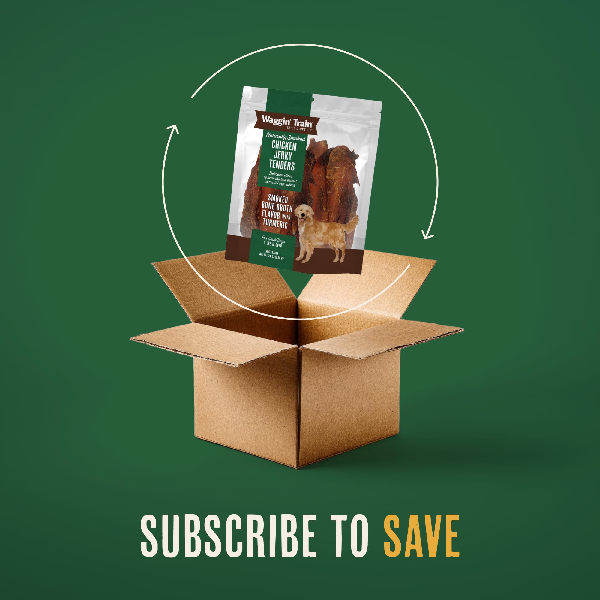 Waggin' Train grain-free jerky; high-protein snack for active dogs.