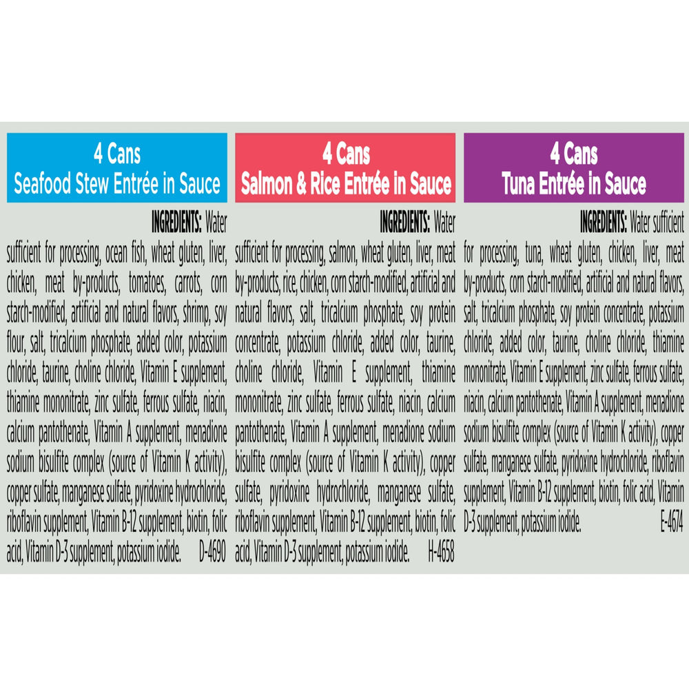 Waggin' Train Purina seafood entrees variety pack label detail emphasizes quality ingredients.