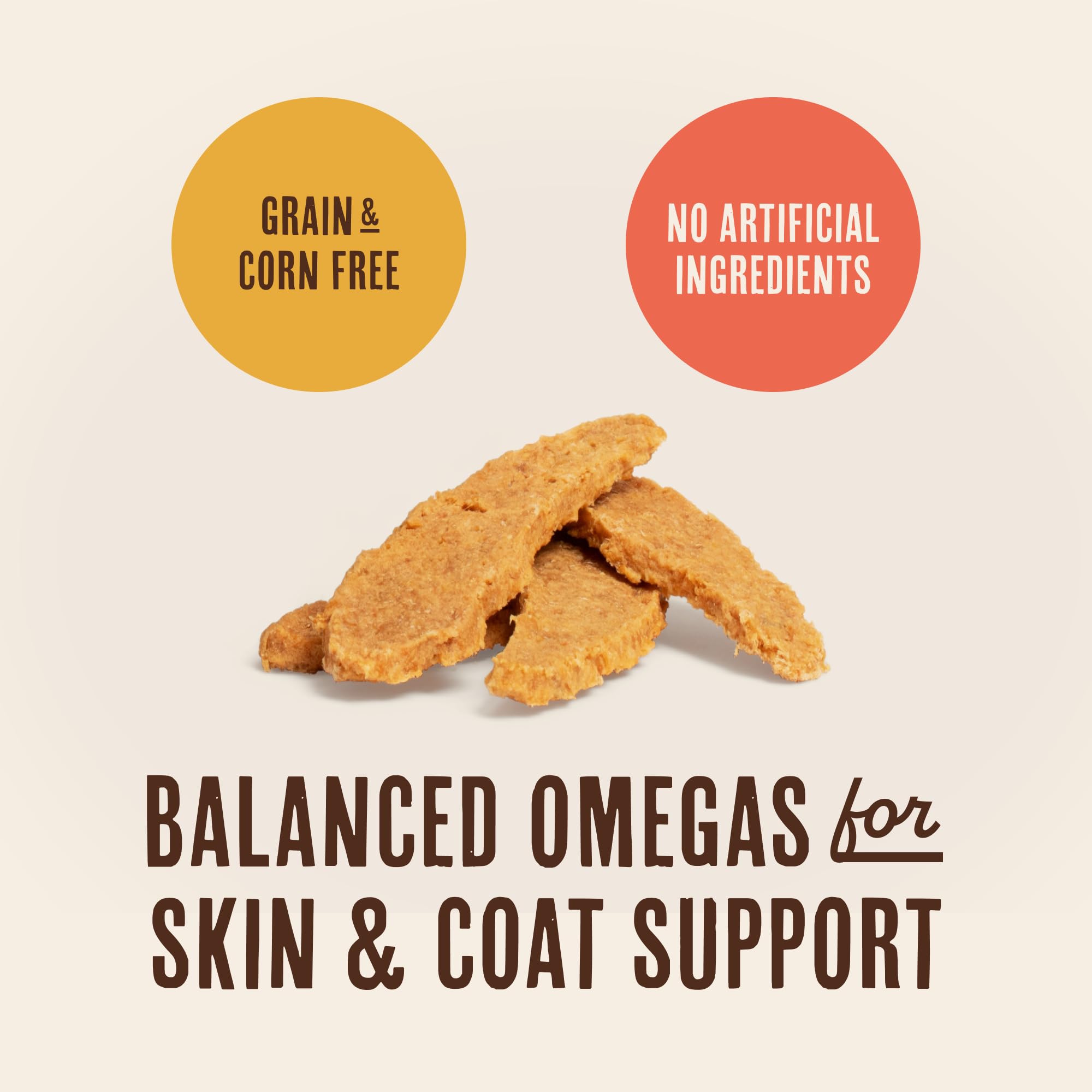 Waggin' Train salmon jerky supports healthy skin and coat.