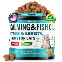 Wagmee Cat Calming Treats jar front promoting daily calm for anxious cats