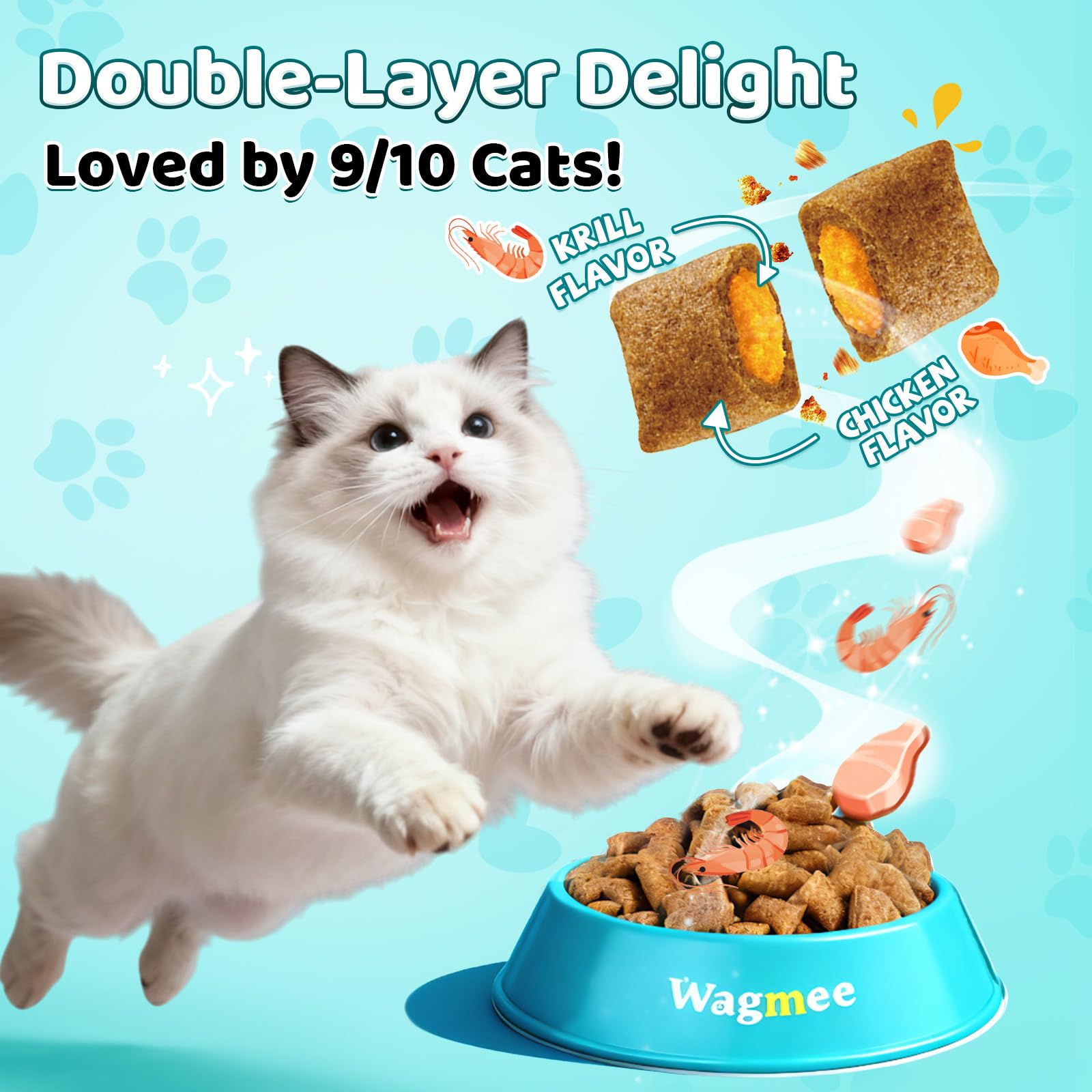 Wagmee krill-center closeup highlights soft center with omega rich flavor