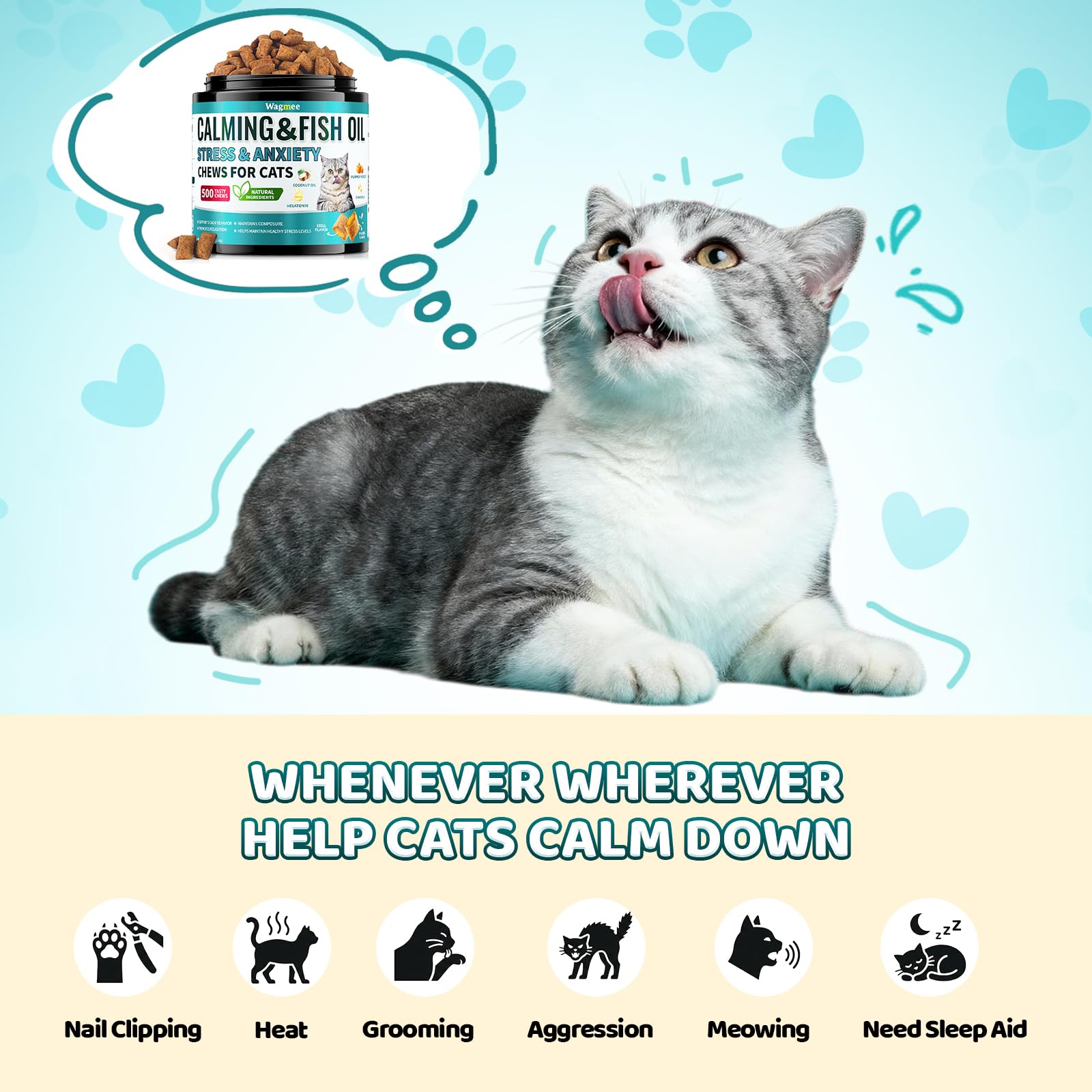 Wagmee calming treats shown during a storm to suggest relief