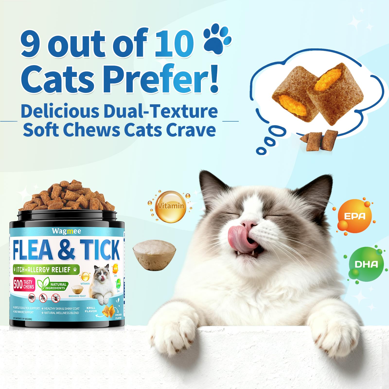 Wagmee cat chews with chicken and krill flavor appealing to cats