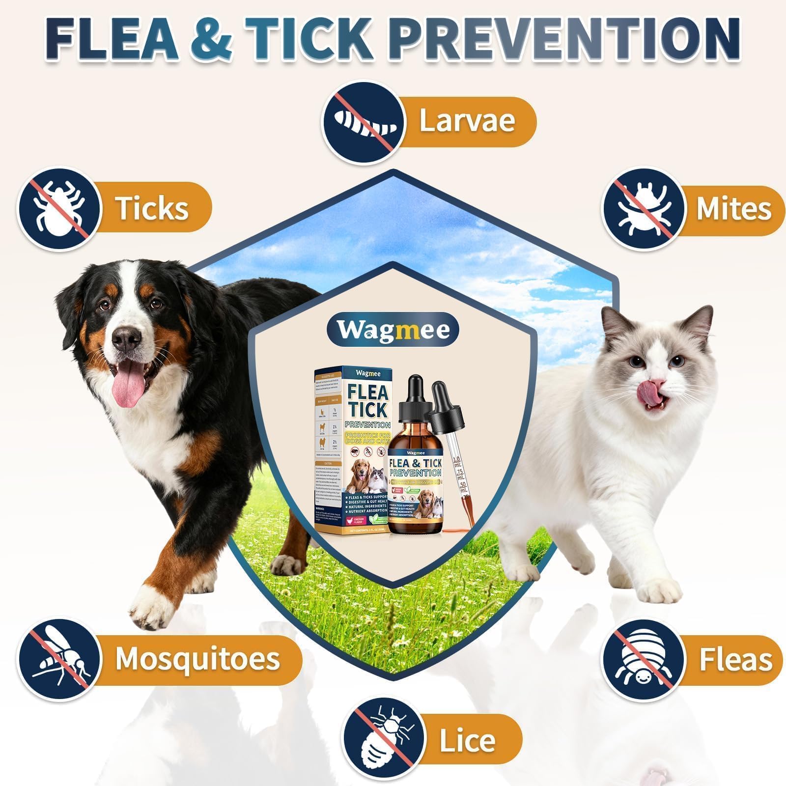Wagmee chicken-flavored drops mix easily into pet food for convenience.