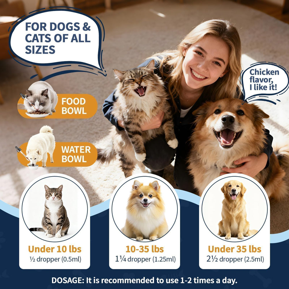 Wagmee droppers dispense the solution into a pet’s bowl.