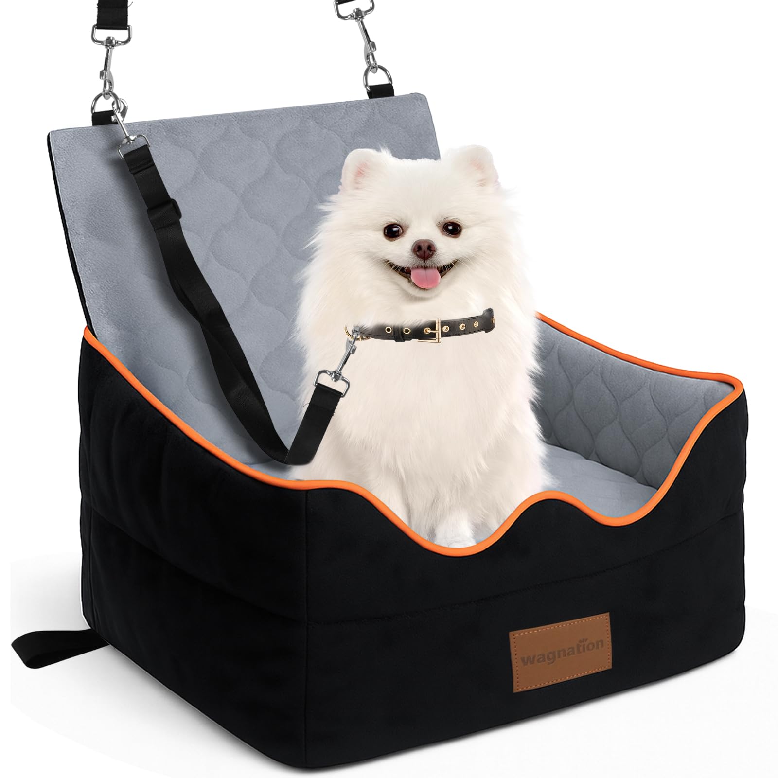 Wagnation dog car seat with elevated design offering a clearer outside view.