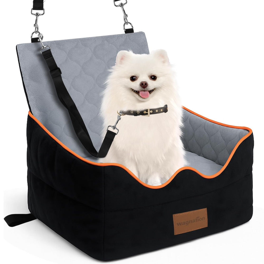 Wagnation dog car seat with elevated design offering a clearer outside view.