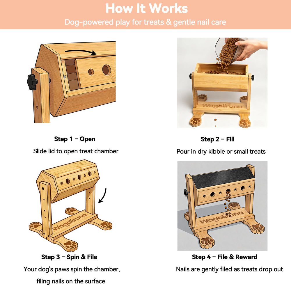 Wagoliruna Nail File Toy treat ports—dual ports for kibble and soft treats.