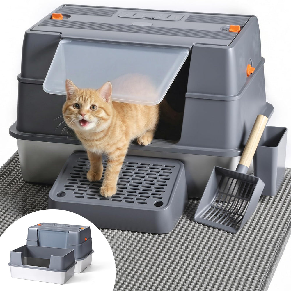 Wagora stainless steel enclosed litter box with lid for privacy and comfort