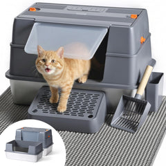 Wagora stainless steel enclosed litter box with lid for privacy and comfort