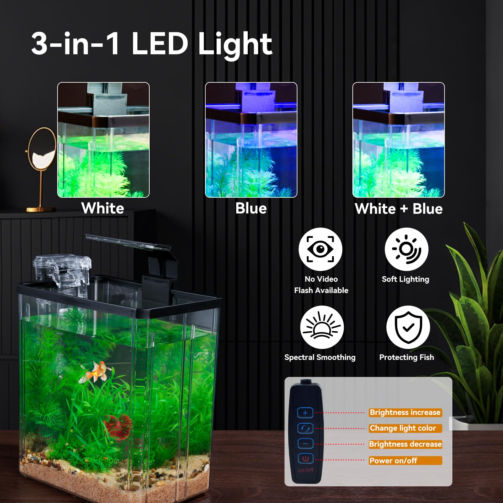 Wagrvuy compact aquarium placed on a bedside table for easy access