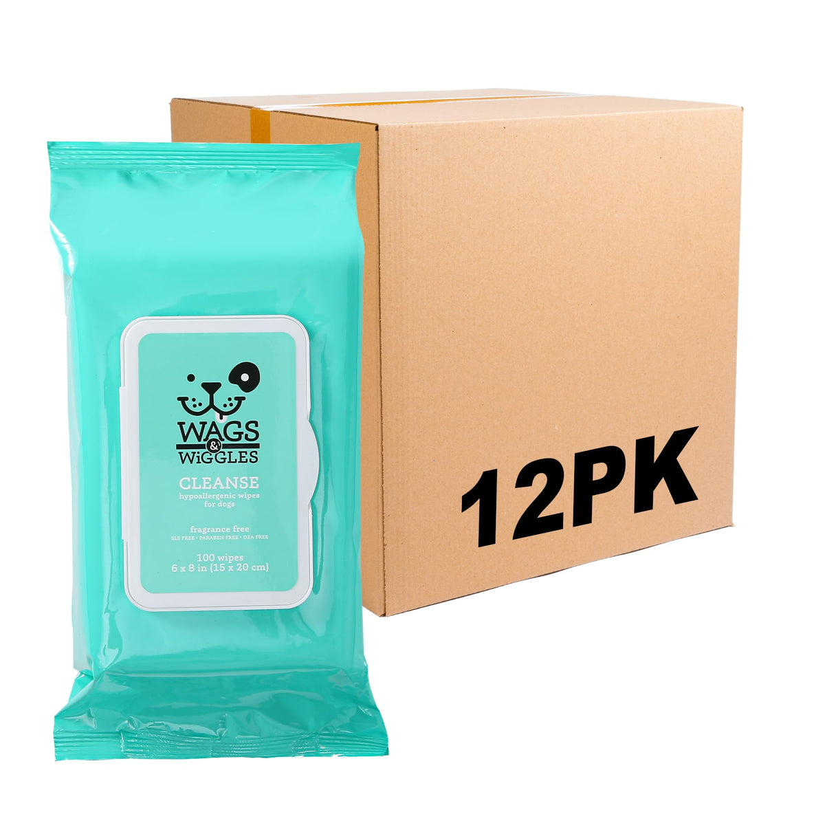 Wags & Wiggles hypoallergenic wipes for paws; fragrance-free gentle cleaning for sensitive skin.