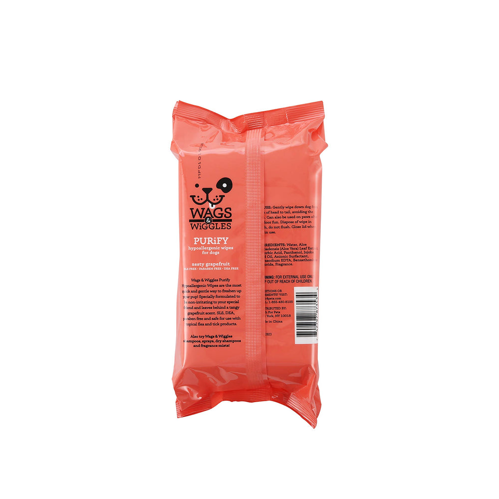 Hypoallergenic Purify wipes by Wags & Wiggles are suitable for sensitive skin.