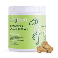 WagWell Ahiflower Omega Chews close up showing soft texture for daily coat support.