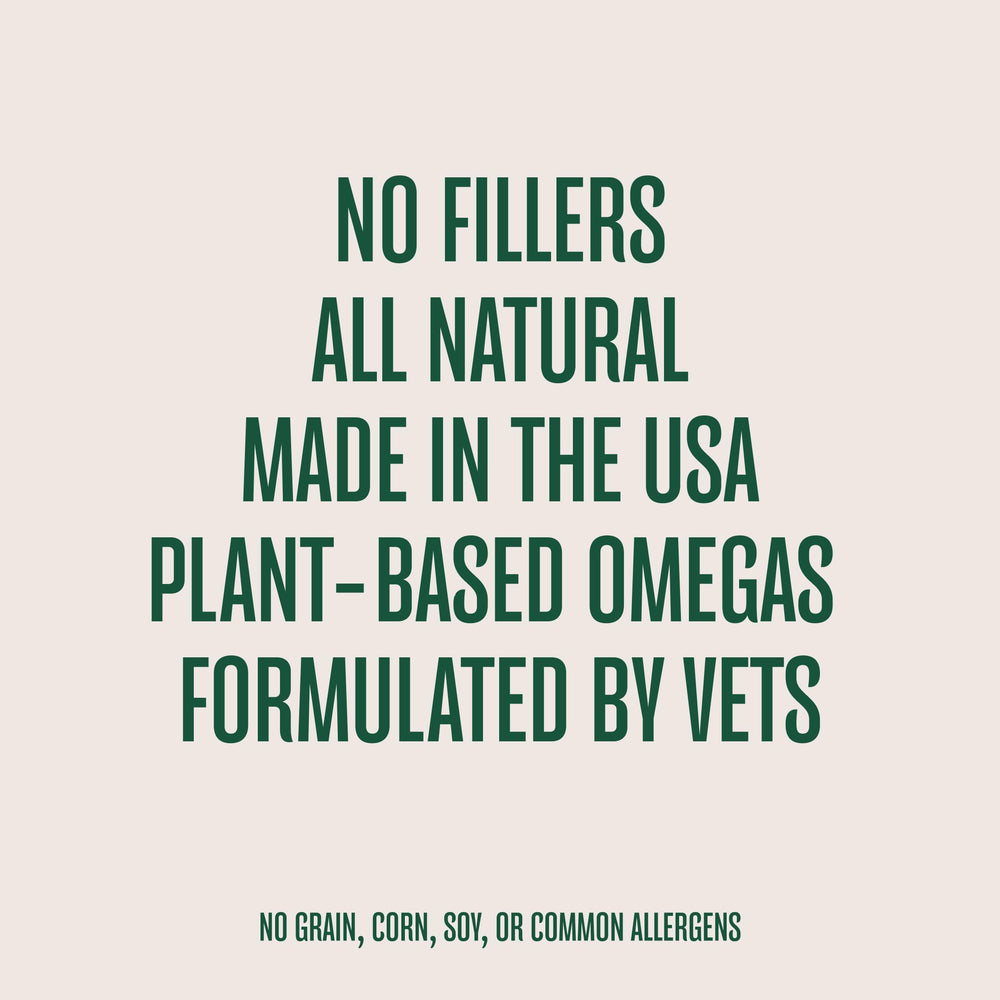 Label on WagWell Omega Oil showing vet formulation and plant-based omega blend