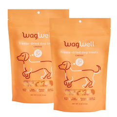 WagWell Freeze-Dried Cheese Treats pack shot with simple, premium ingredients.