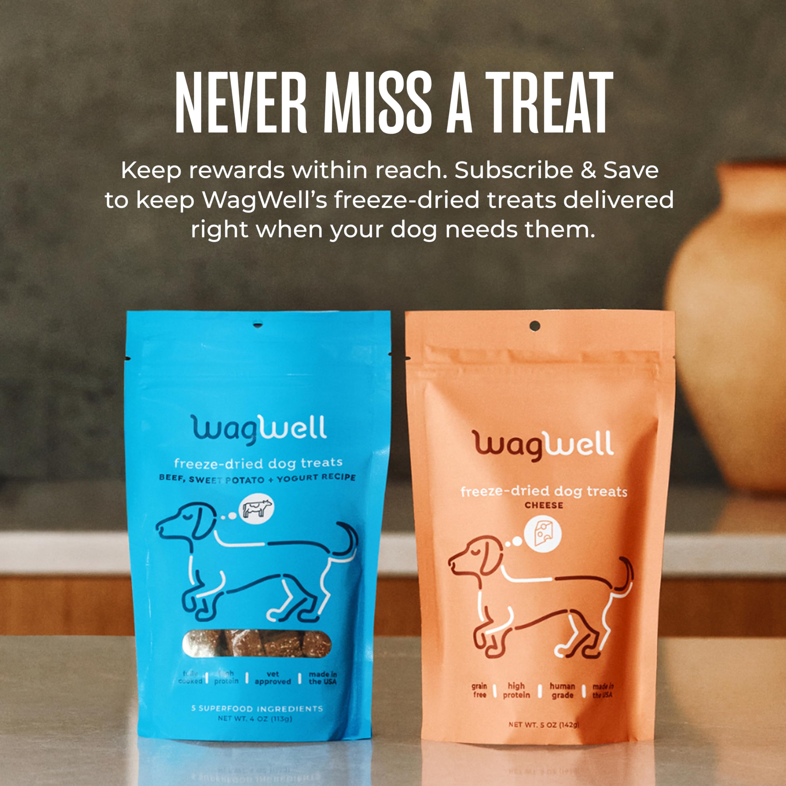 WagWell healthy protein snack suitable for dogs of all sizes.