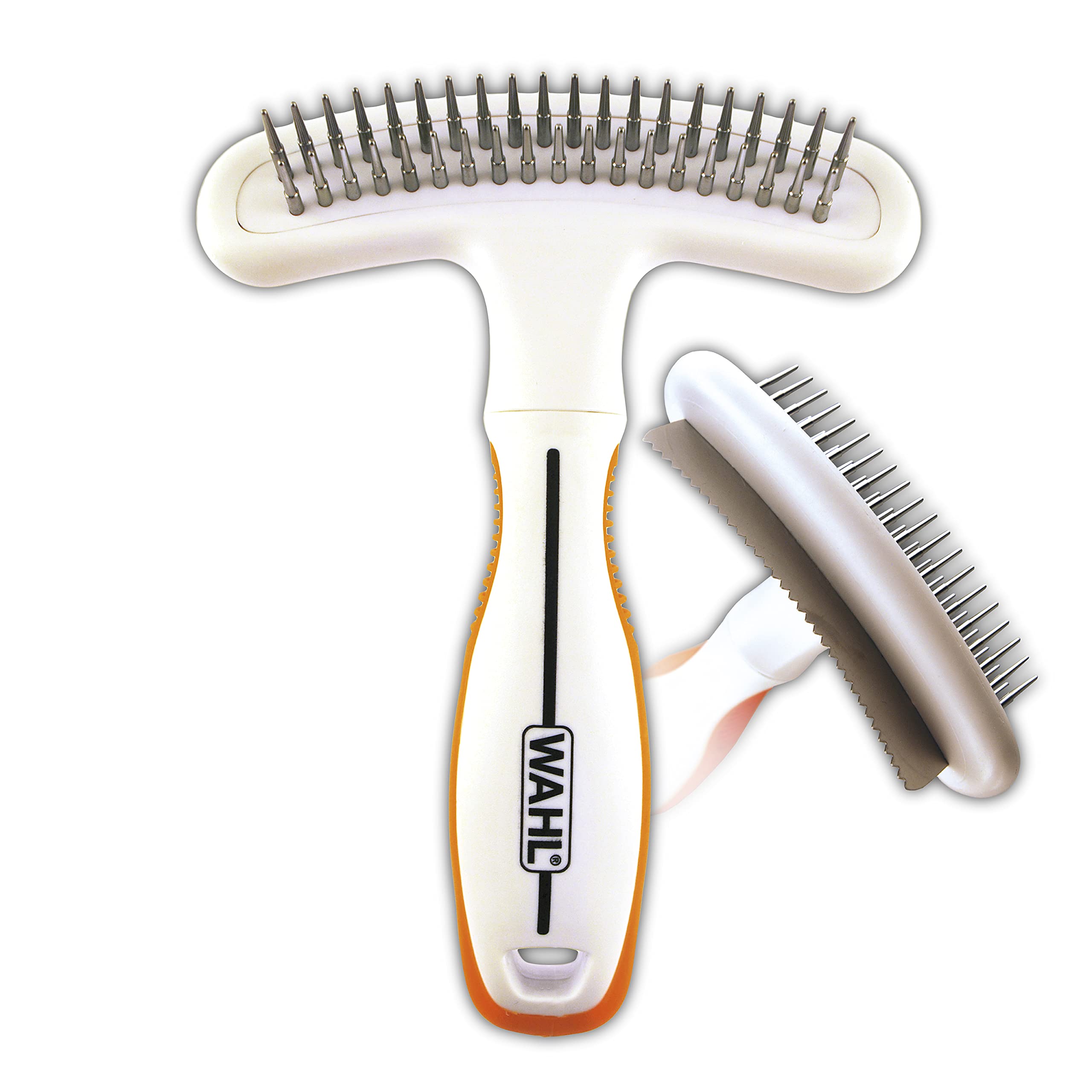 Wahl 2-in-1 deshedding rake close-up with double-row pins for coat care
