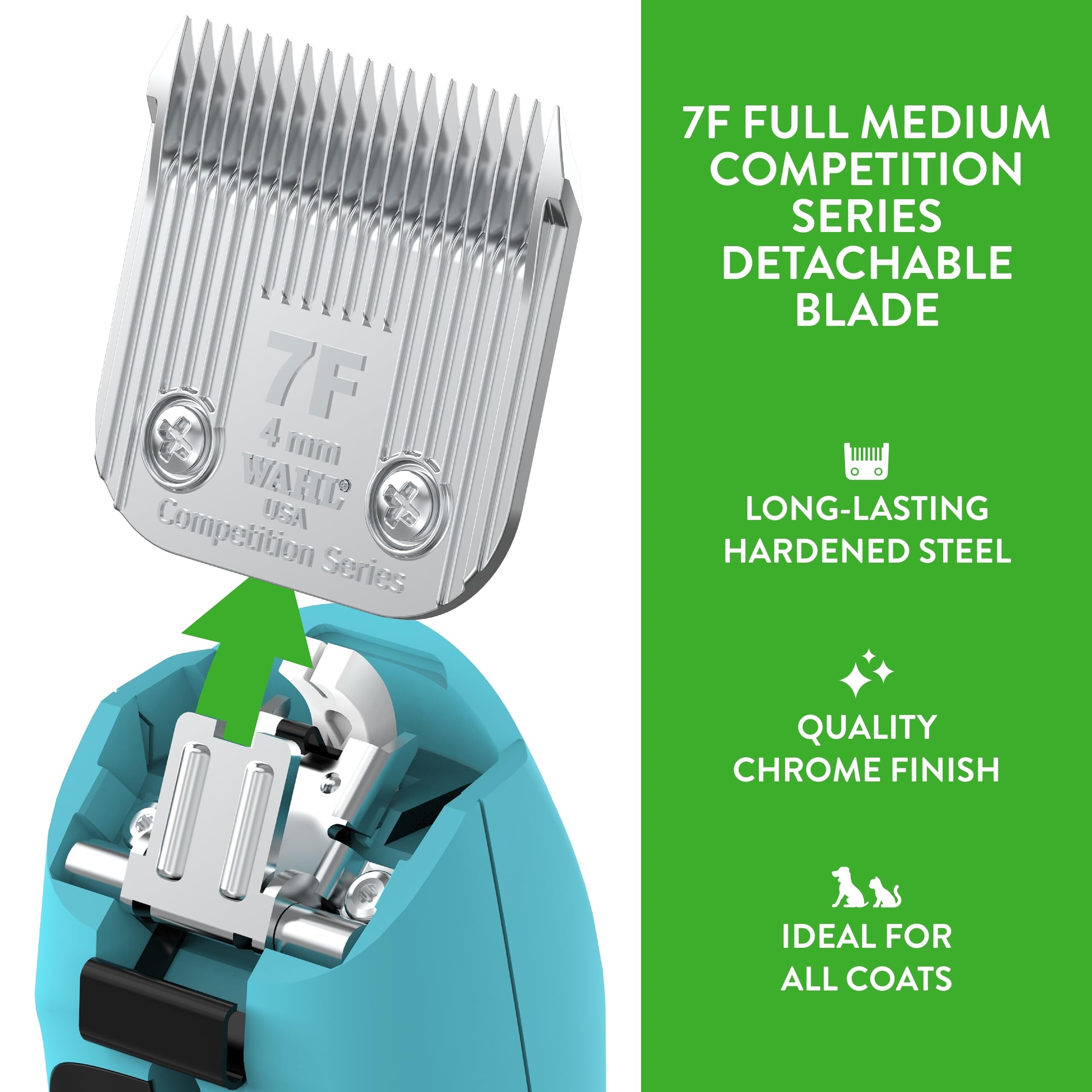 Wahl 7F blade chrome finish close-up for rust-resistant durability