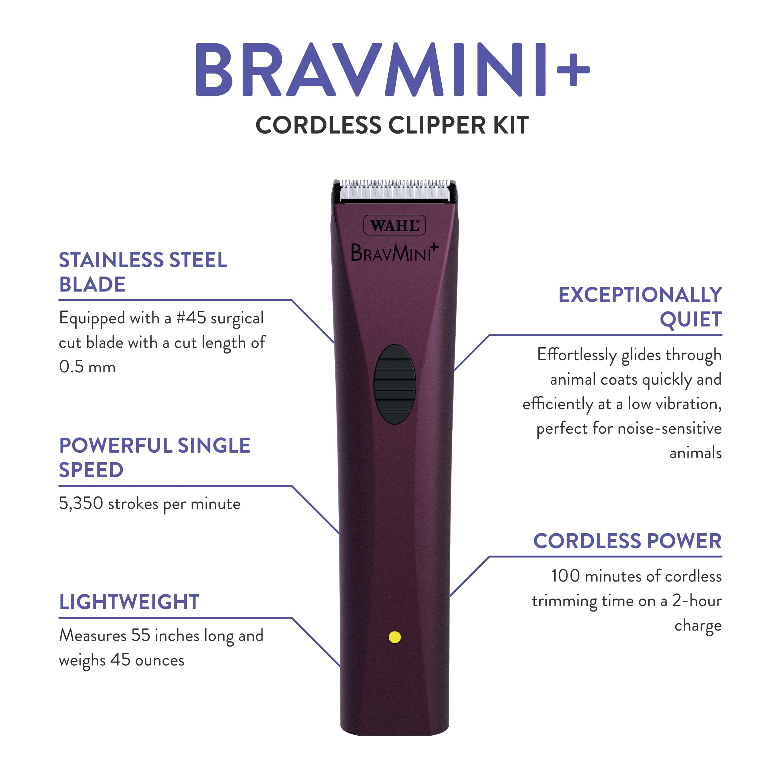 Wahl BravMini+ trimmer used on a horse muzzle for clean lines.