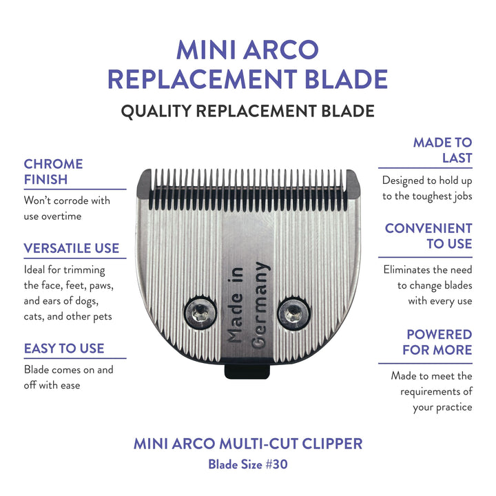 Wahl MiniArco replacement blade ready for trimming face, paws, and ears.