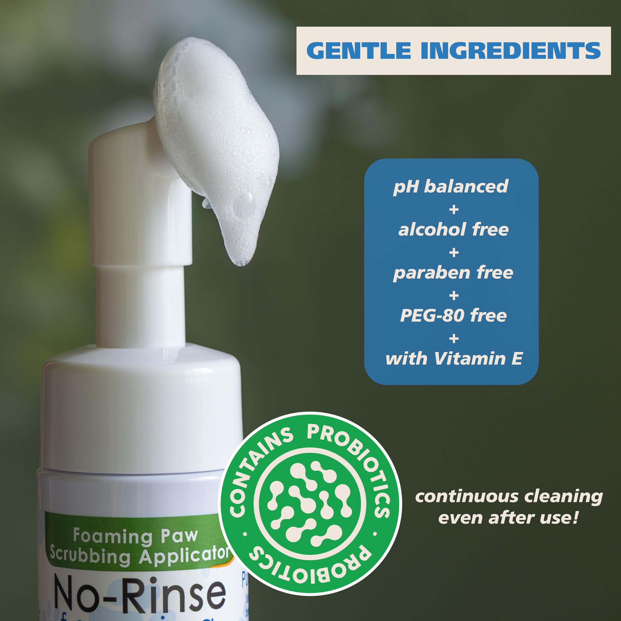 Wahl No-Rinse Probiotic Paw Cleanser bottle highlighting long-lasting cleaning.
