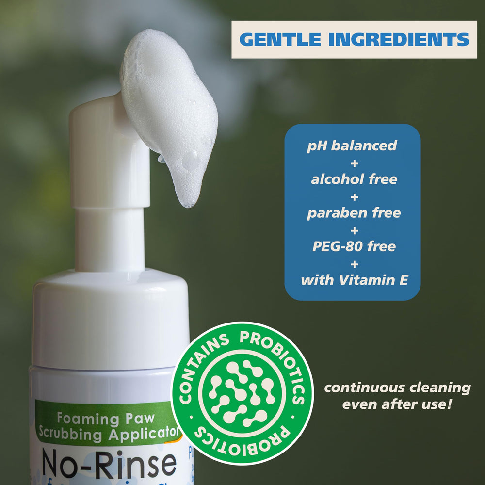 Wahl No-Rinse Probiotic Paw Cleanser bottle highlighting long-lasting cleaning.