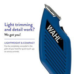 Wahl Pocket Pro Equine blue ear trim in action for gentle grooming.