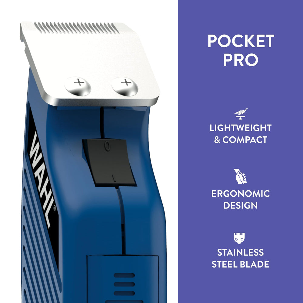 Wahl Pocket Pro Equine blue face trim designed for small, detailed grooming.