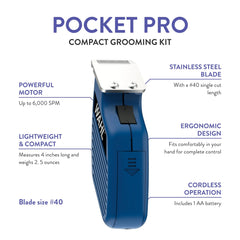 Wahl Pocket Pro Equine blue handheld trimmer for quick, on-the-go touch-ups.
