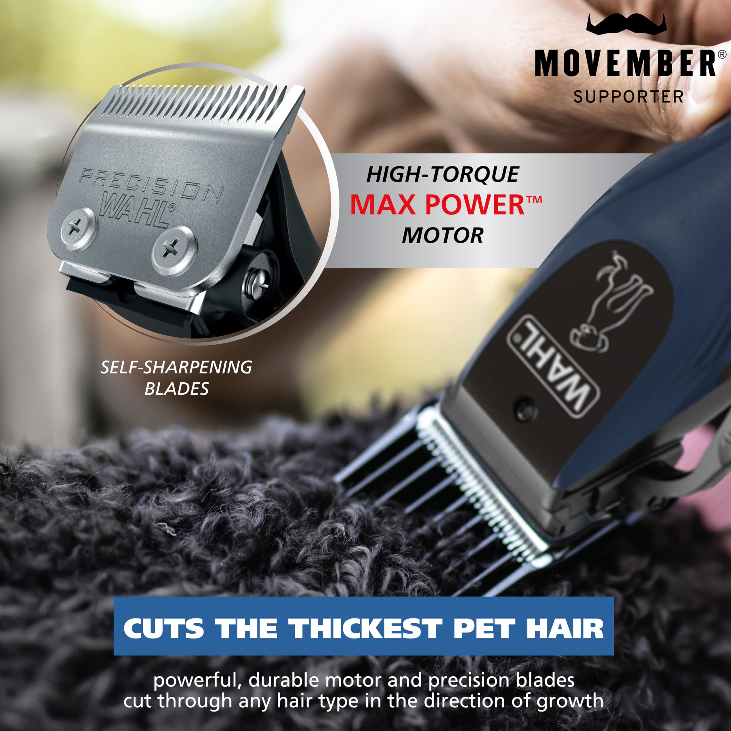 Wahl Power Pro motor close-up showing high-torque action for all coat types