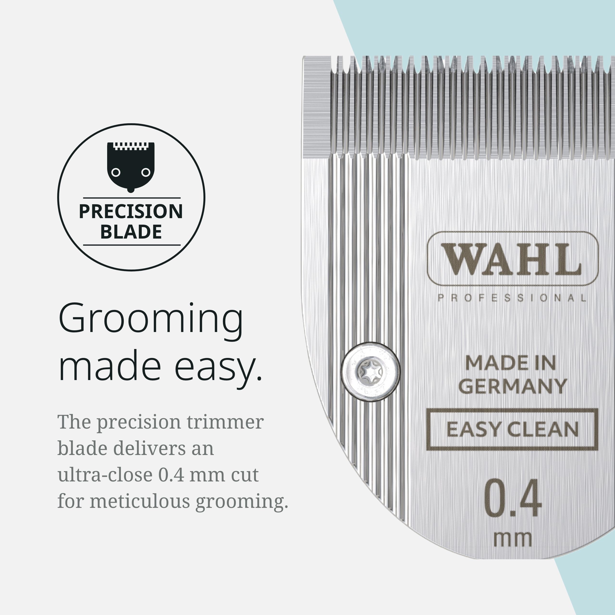 Wahl Pro Animal Easy Clean blade demonstrates 0.4 mm cut length for precision