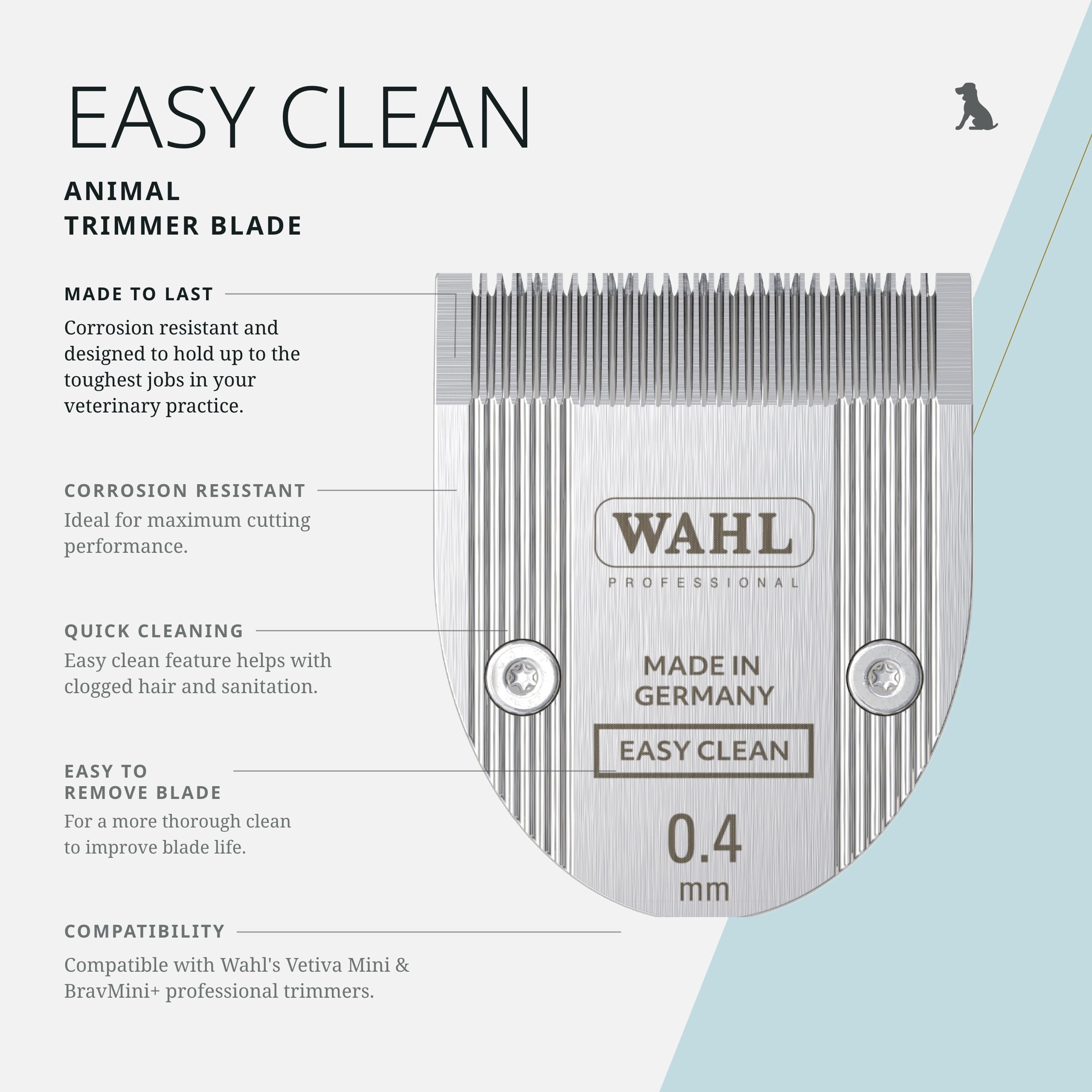 Wahl Pro Animal Easy Clean blade highlighting easy maintenance and quick cleaning