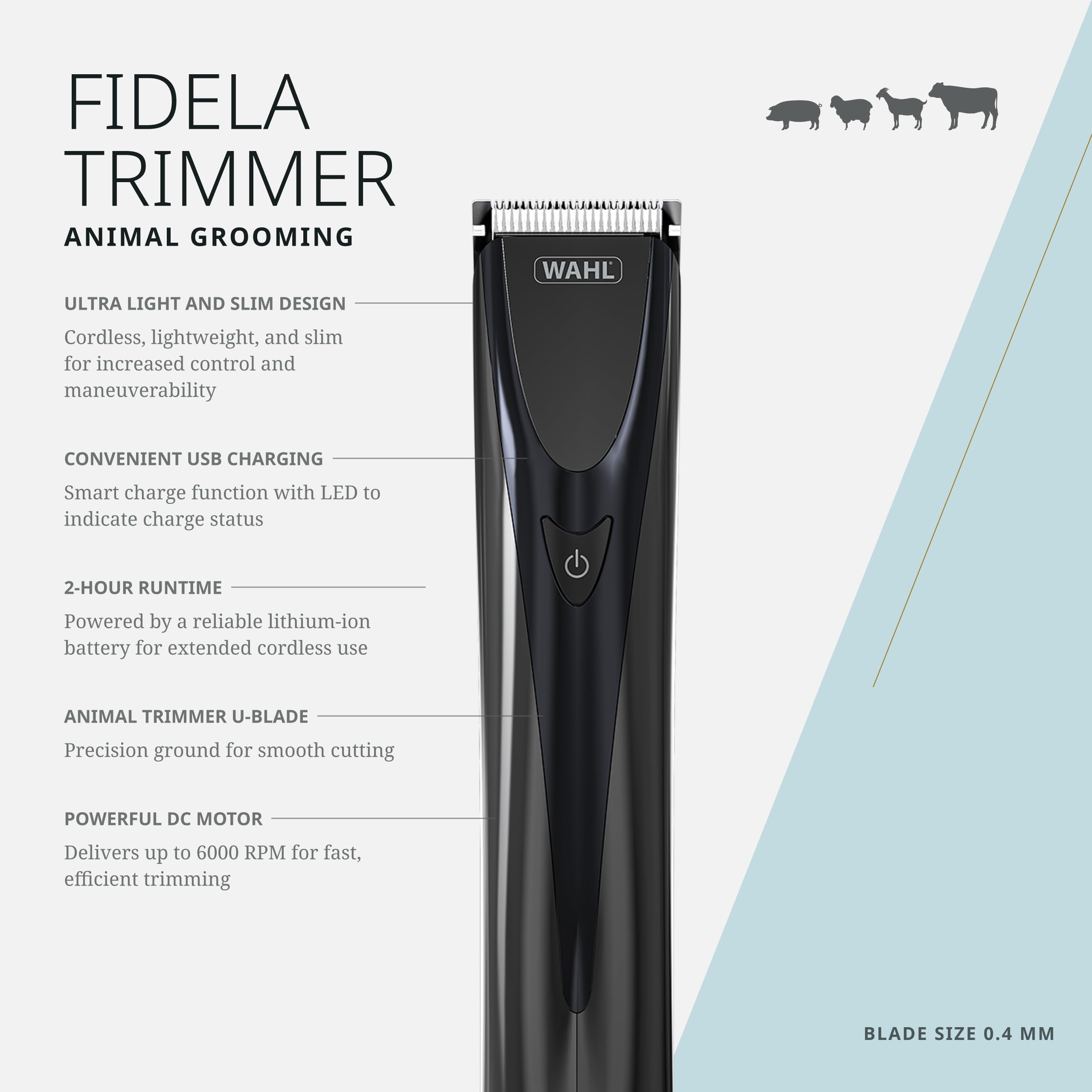 Fidela Trimmer used on a pet's face for gentle trimming