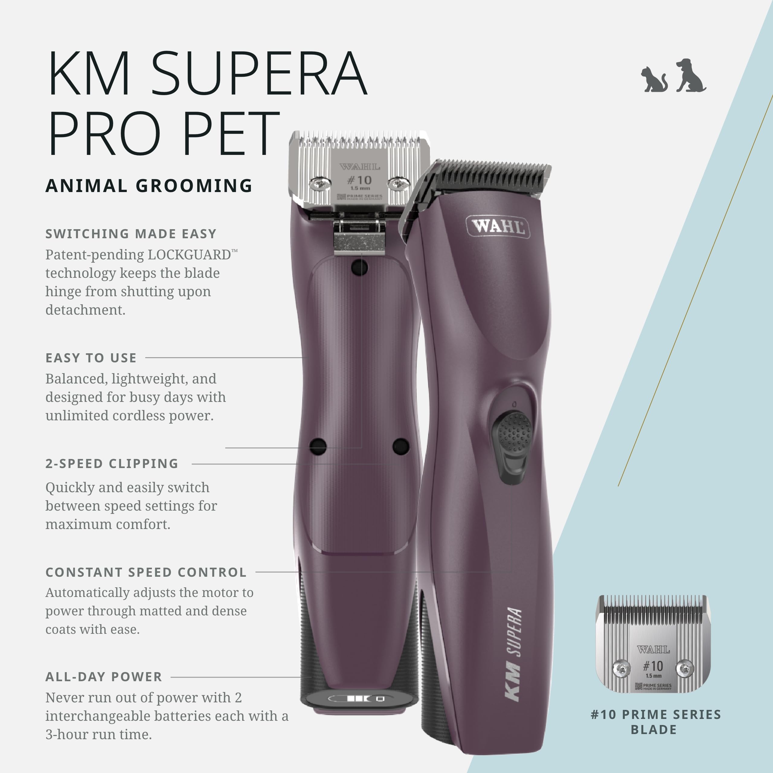 Wahl Pro Animal KM Supera lockguard technology prevents blade hinge shocks.