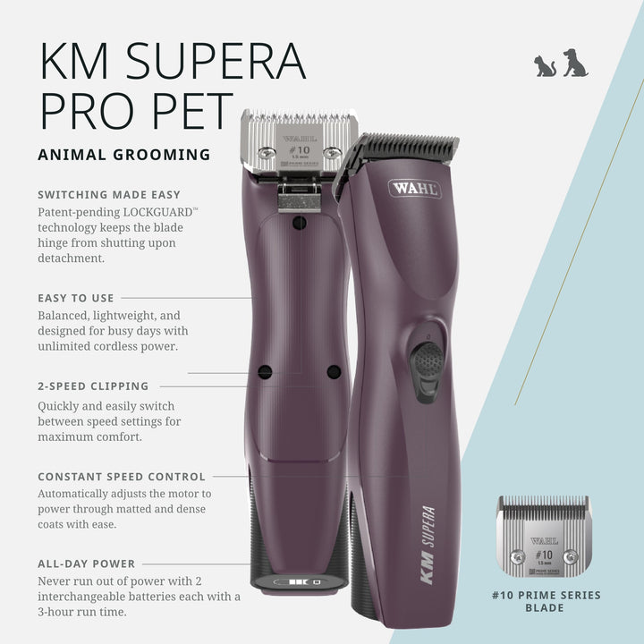 Wahl Pro Animal KM Supera lockguard technology prevents blade hinge shocks.