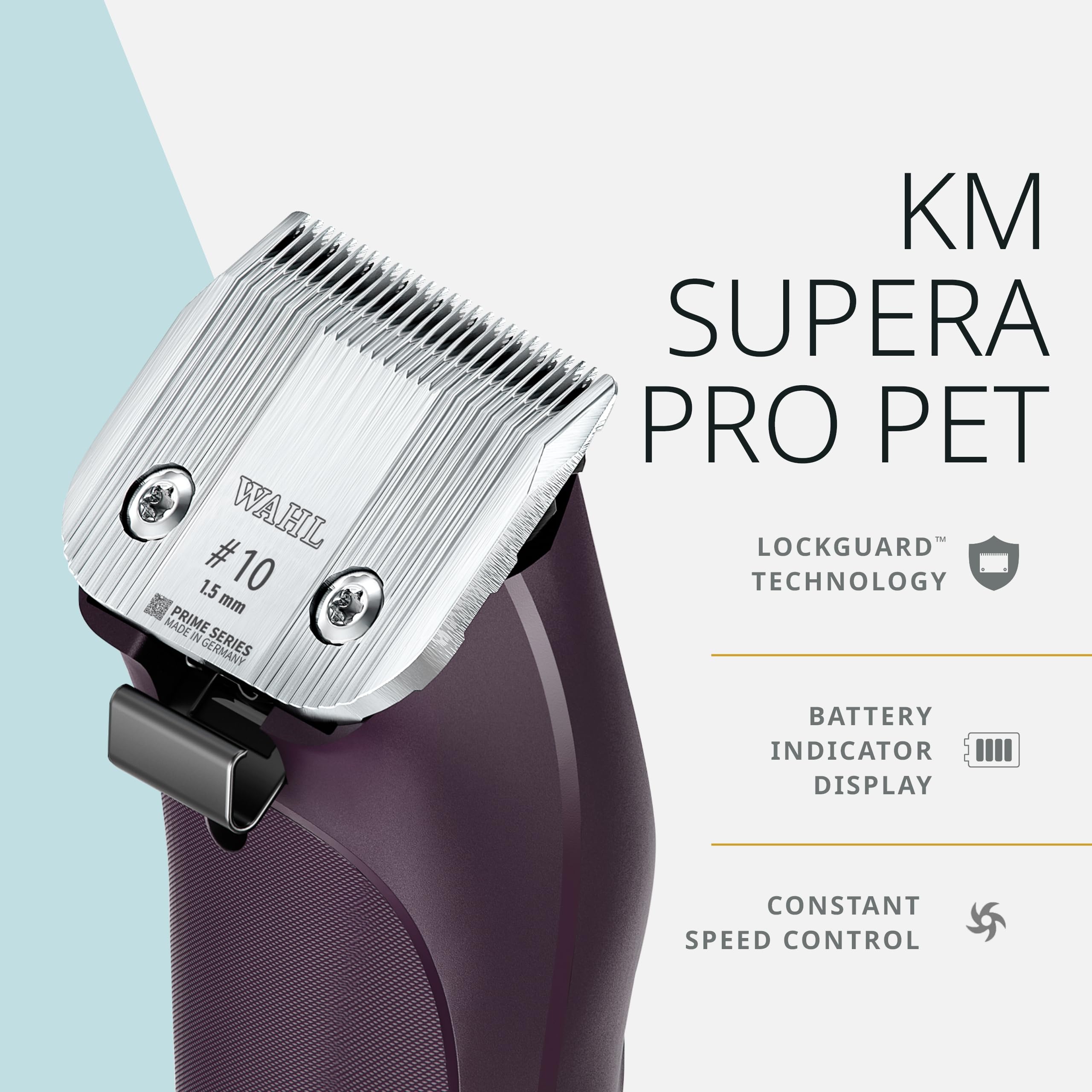 Wahl Pro Animal KM Supera cordless clipper with two batteries and long runtime.
