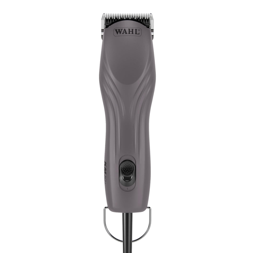 Wahl Pro Animal KM10+ clipper with purple textured housing ready for grooming.