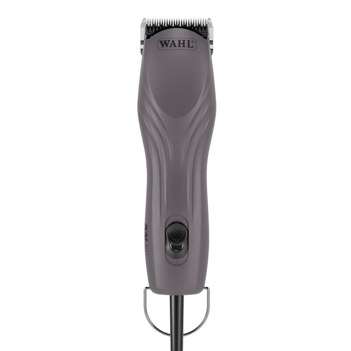 Wahl Pro Animal KM10+ clipper with purple textured housing ready for grooming.